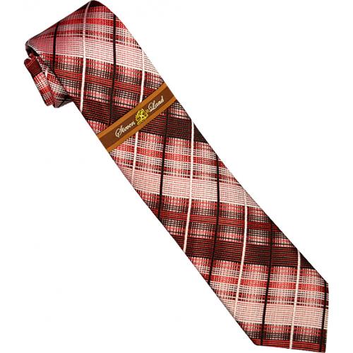 Steven Land Collection SL072 Red / Black / Pink Diagonal Stripes Design 100% Woven Silk Necktie/Hanky Set